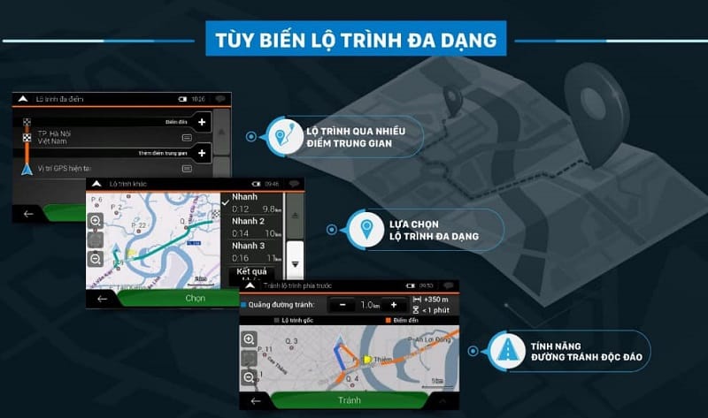 Vietmap S2 cho phép tùy biến lộ trình đa dạng