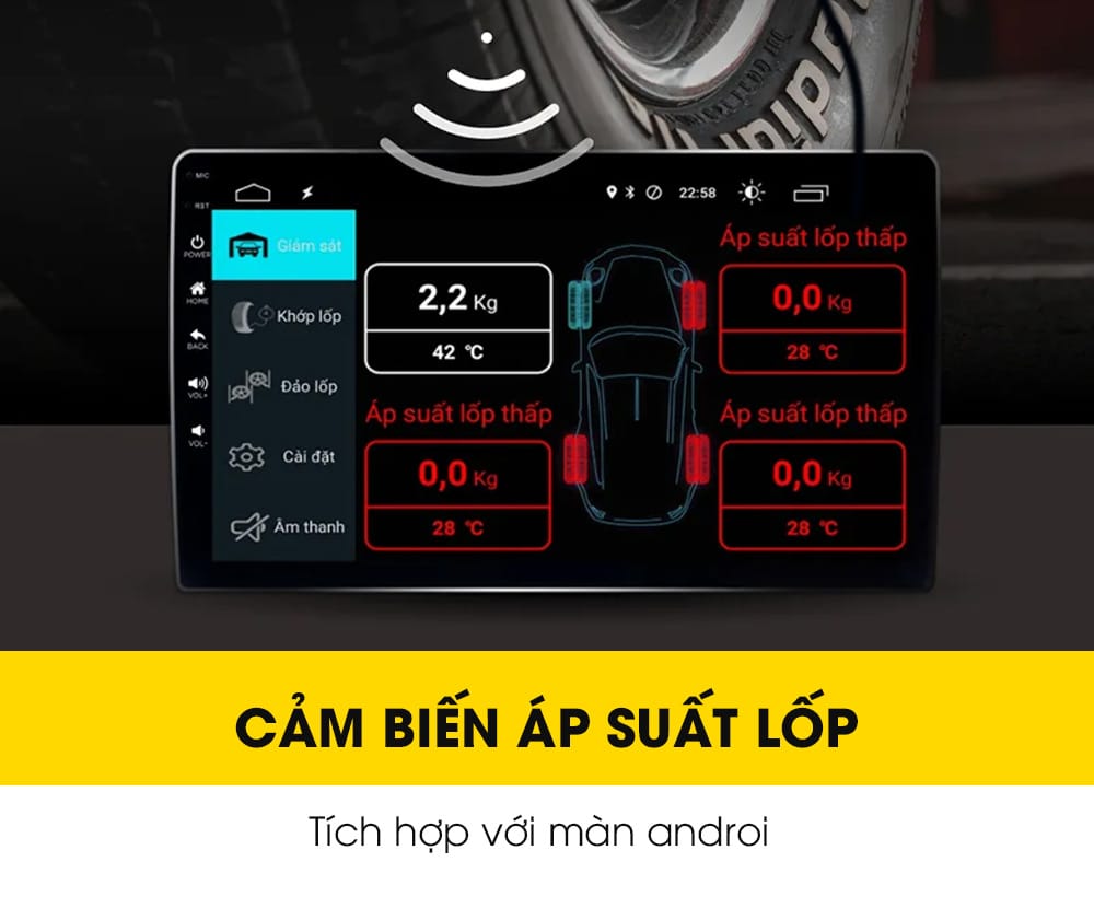 Cảm biến áp suất lốp tích hợp màn android